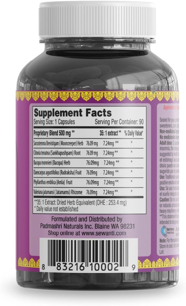 Sewanti Ayurvedic Stressnil Capsules - Herbal Relaxation Supplement- High Potency Extract Capsules 500mg 4