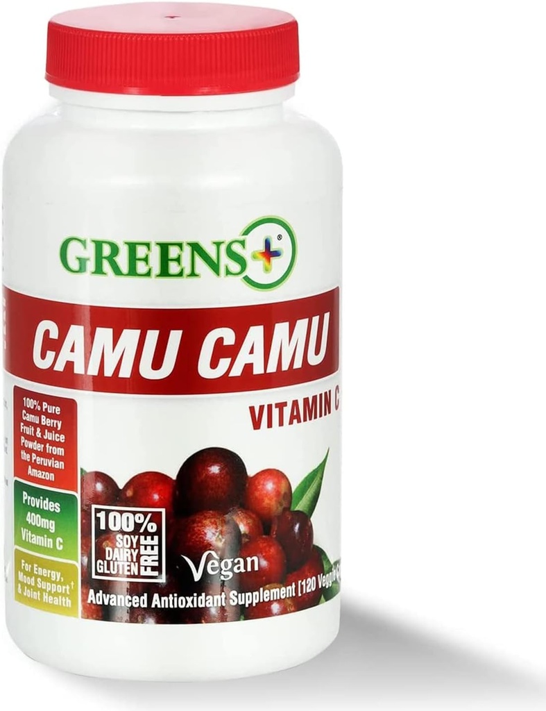 Greens+ Advanced Multi Raw Superfood Powder Healthy Organic Blend, Non-GMO, Soy/Dairy/Gluten Free Camu Camu Vitamin C Supplement Pure Berry SuperFruit 400mg Vitamin C, 120 Veggie Capsules 4