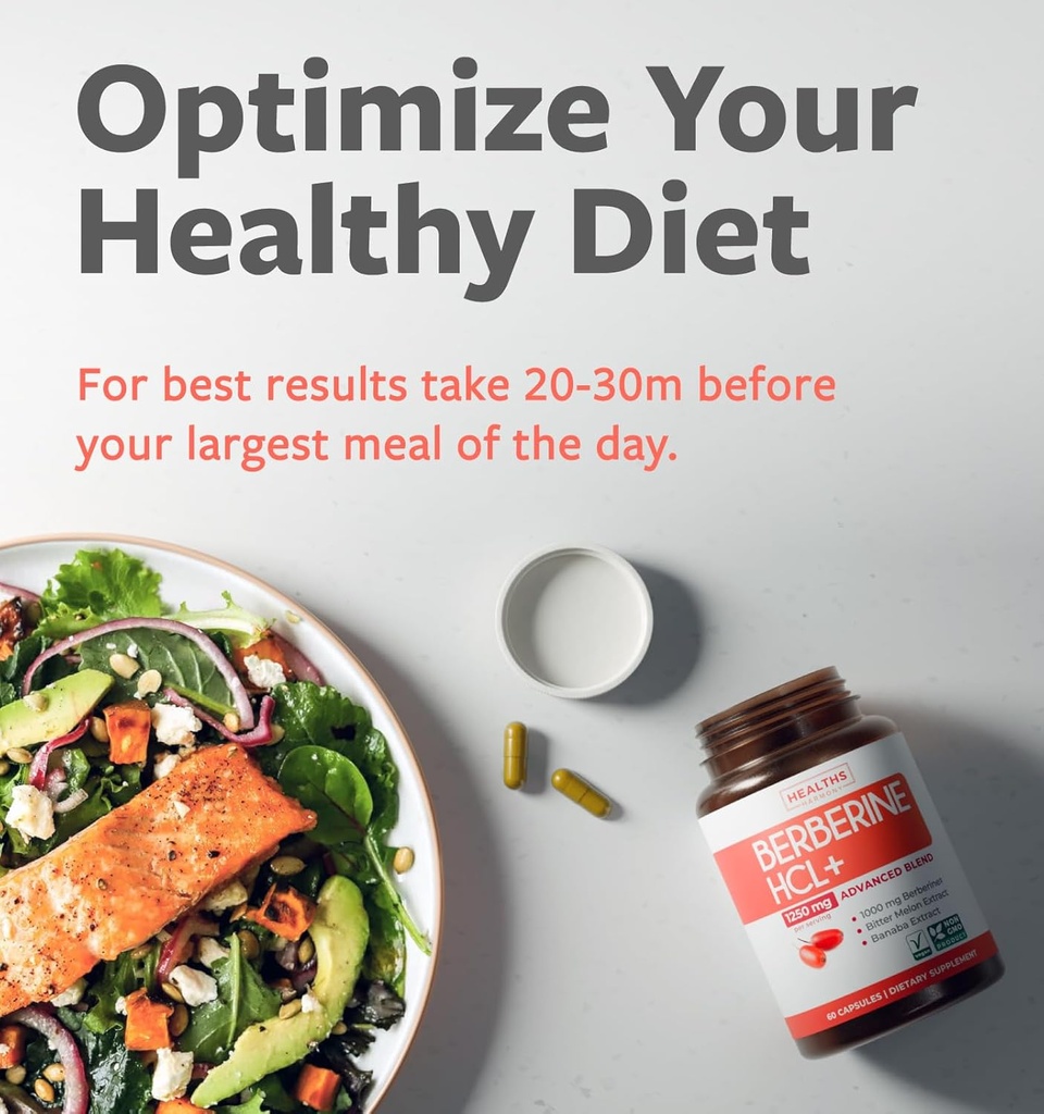 Berberine Supplement (Non-GMO & Vegetarian) Berberine HCL Plus Bitter Melon & Banaba Leaf Extract Capsules - Berberine 500mg Each, 1000mg Per Serve - AMPK Metabolic Activator - 60 Caps (No Pills) 4