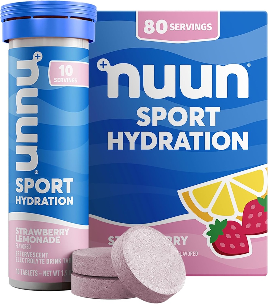 Nuun Sport Electrolyte Tablets with Magnesium, Calcium, Potassium, Chloride & Sodium, Gluten Free & Vegan, Strawberry Lemonade, 8 Pack (80 Servings Total) 2
