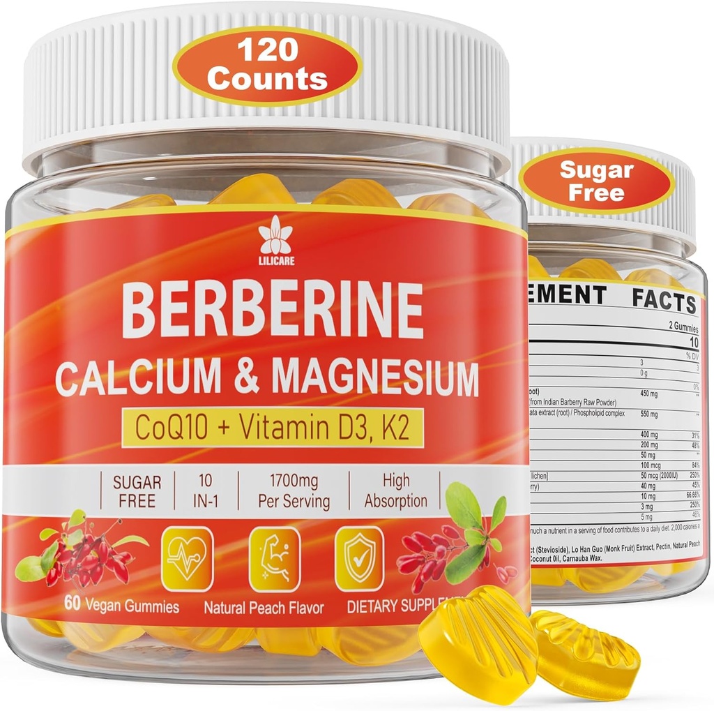 2Pack Berberine Supplement Gummies & 1Pack 5HTP Liquid Filled Gummies for Adults & Kids 8+, Sugar Free 3