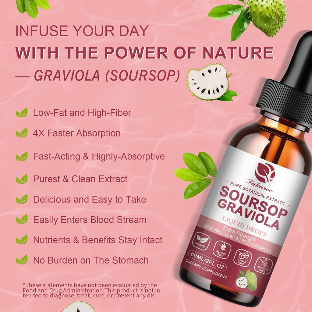Soursop Graviola Liquid Drop - Pure Leave & Fruit Complex - 4X Effectiveness - Soursop Bitters Liquid for Immunity, Liver & Antioxidant, Herbal Goodness, 1 Month Supply, 2 Fl Oz 6
