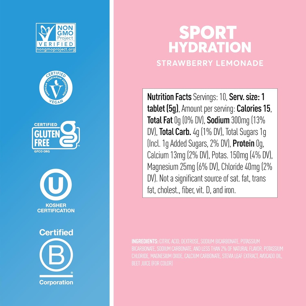 Nuun Sport Electrolyte Tablets with Magnesium, Calcium, Potassium, Chloride & Sodium, Gluten Free & Vegan, Strawberry Lemonade, 8 Pack (80 Servings Total) 6