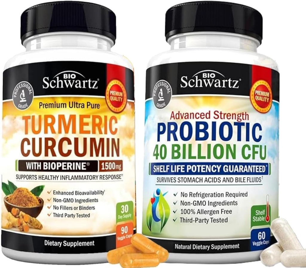 40 Billion CFU Daily Probiotic Supplement (1 Month Supply) Plus Turmeric Curcumin with Black Pepper Extract 1500mg Complex (1 Month Supply) 2