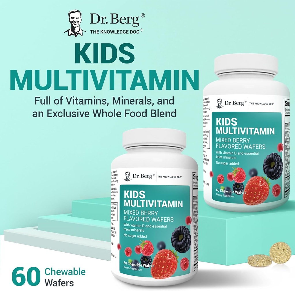 Dr. Berg Kids Chewable Multivitamins (NOT Sweetened w/Sugar) - Daily Multivitamin for Kids That Includes 20 Nutrients & Trace Mineral Complex - Mixed Berry Chewable Vitamins for Kid - Red Wafers 4