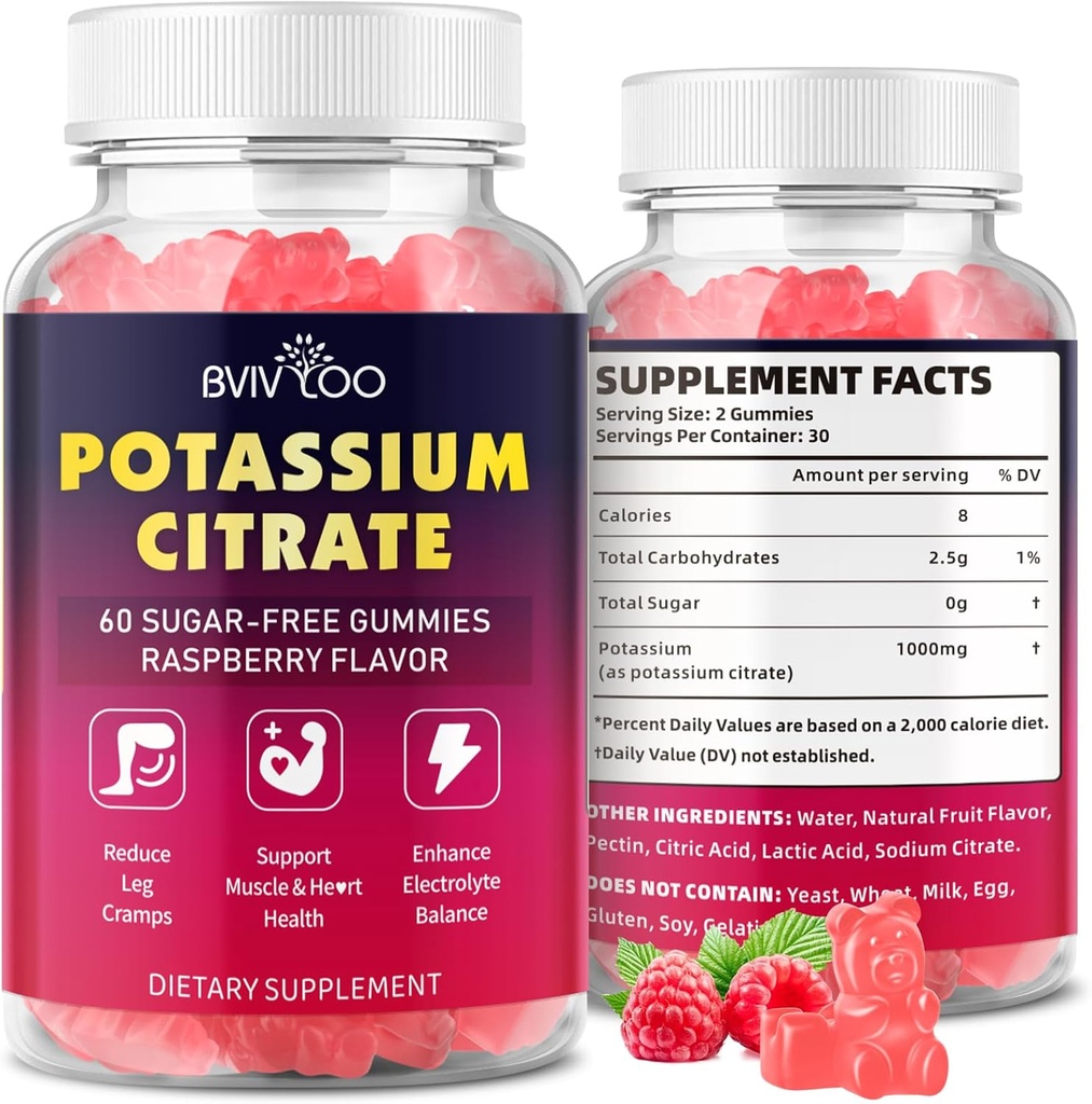 Potassium Citrate Gummies for Adults, Sugar-Free Potassium 1000mg Support Leg Cramps & Electrolyte Balance High Potency 60 Count 2