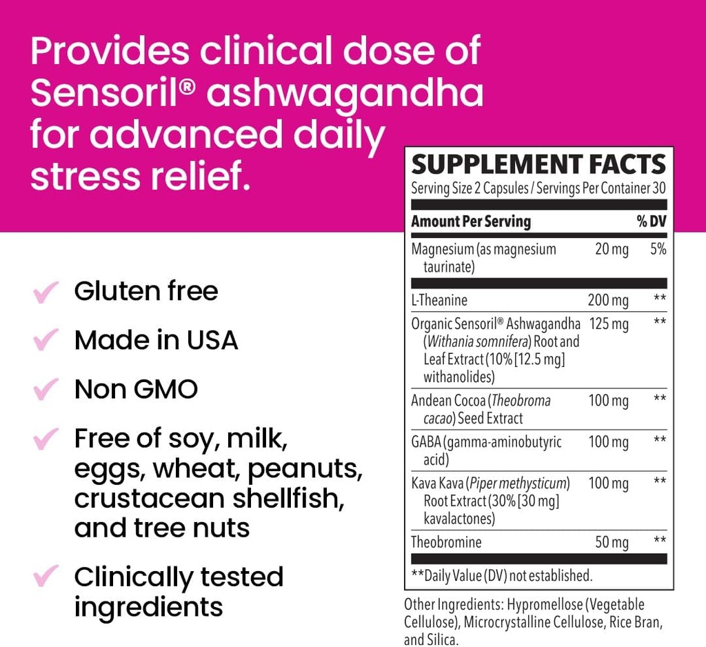 NeuroQ Calm Focus Capsules - Stress Relief Supplement - Supports Mental Function & Relaxation - Sensoril Ashwagandha, Magnesium, GABA, L-Theanine, Andean Cocoa & Kava Kava - 60 Capsules 6