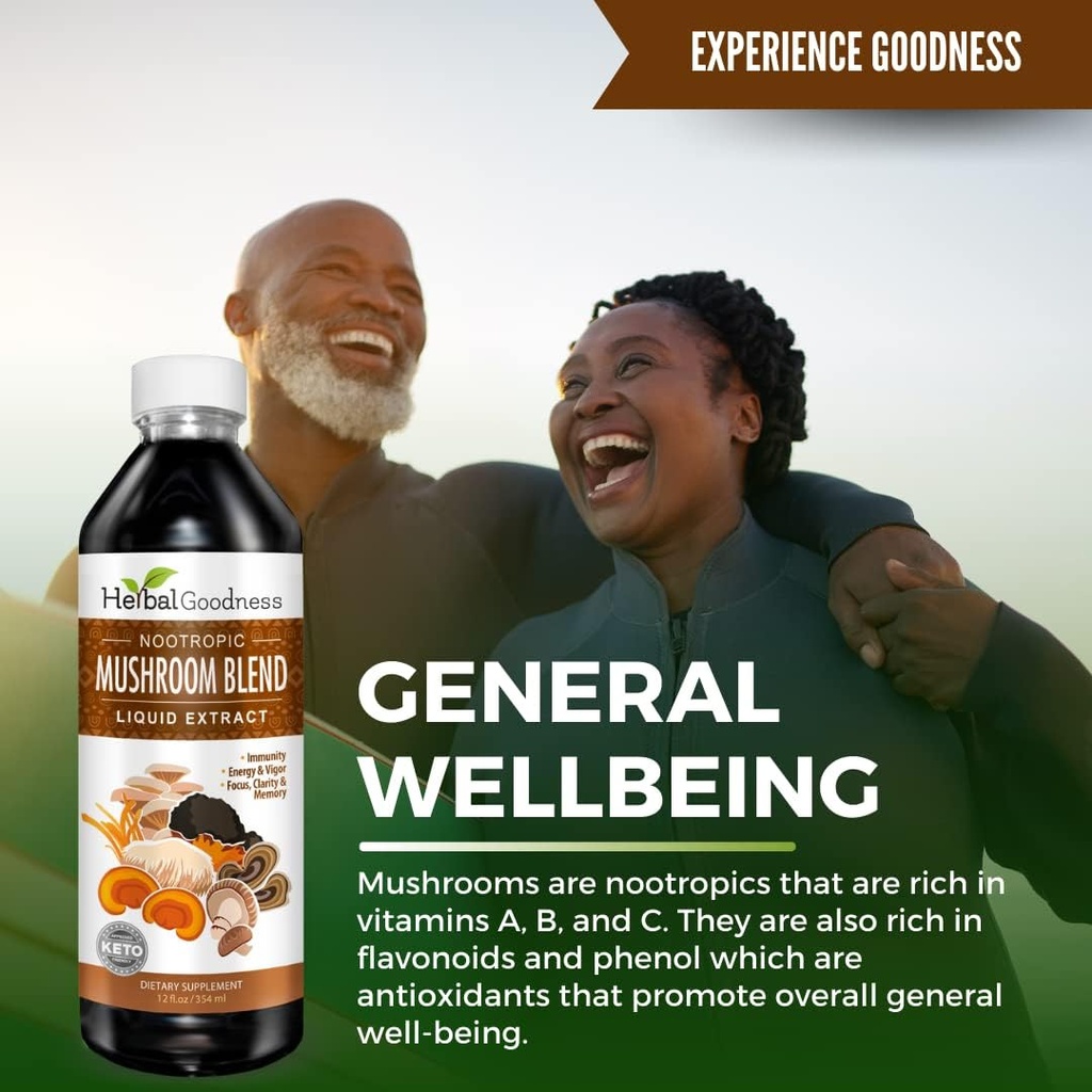 Nootropic Mushrooms, Lions Mane, Lion's Mane Mushroom Supplement, Mental Clarity and Focus Supplements, Immune Support, Mushroom Blend Extract, Lion Mane Mushroom Supplement - Herbal Goodness 12oz 4