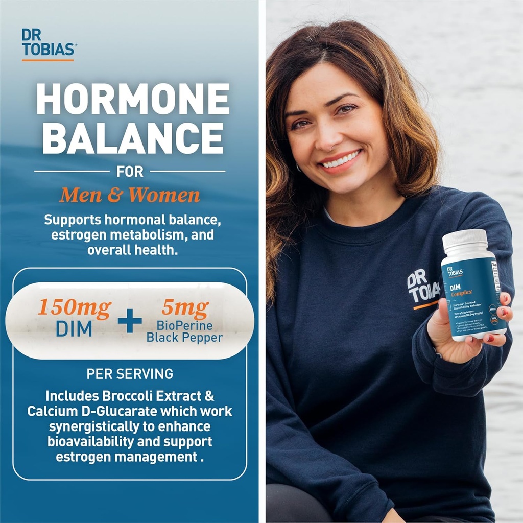 Dr. Tobias DIM Complex, Hormone Balance for Women & Men, DIM Supplement with BioPerine, Broccoli Extract & Calcium D-Glucarate Estrogen Detox Balance Complex, Non-GMO, Vegan, 60 Capsules 3