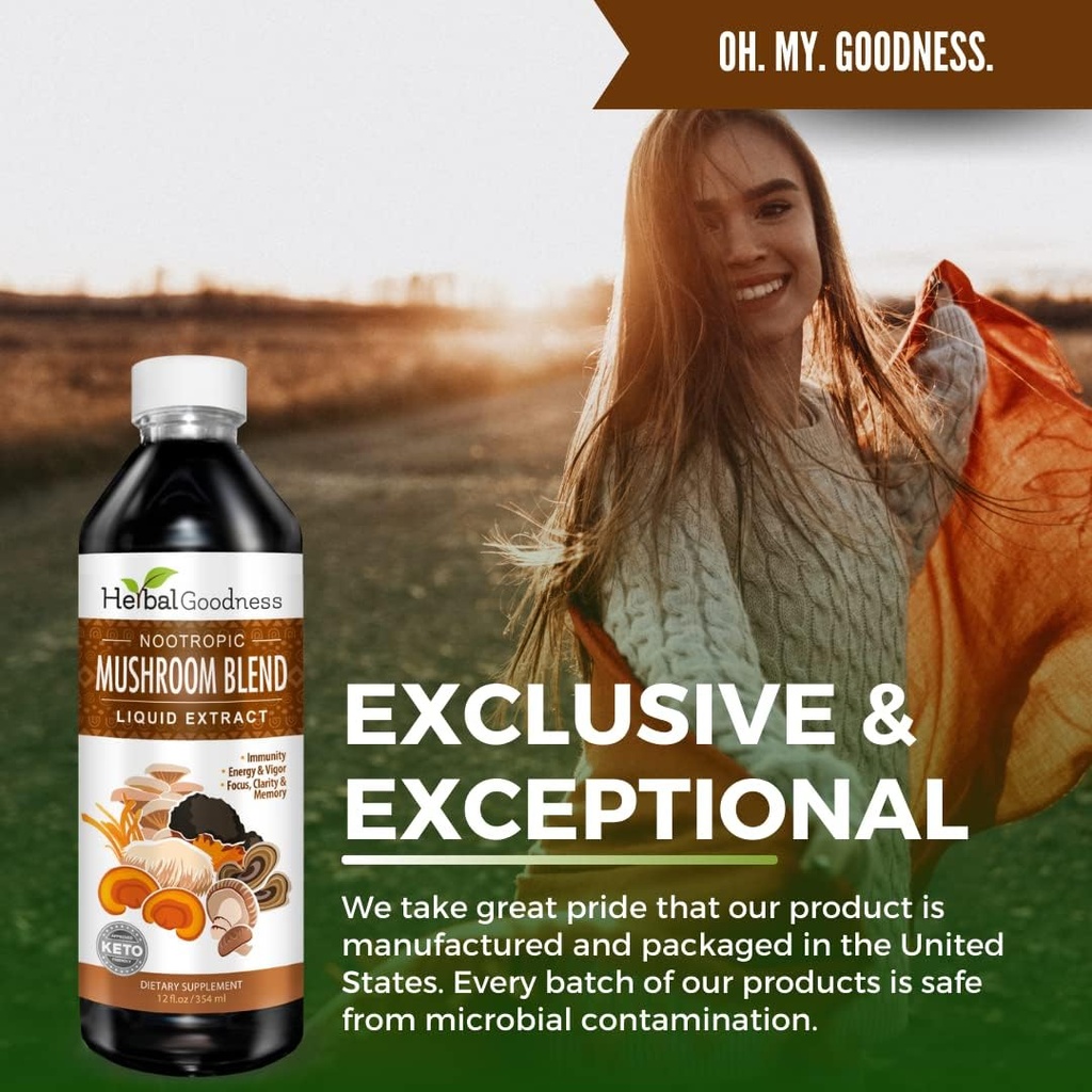 Nootropic Mushrooms, Lions Mane, Lion's Mane Mushroom Supplement, Mental Clarity and Focus Supplements, Immune Support, Mushroom Blend Extract, Lion Mane Mushroom Supplement - Herbal Goodness 12oz 6