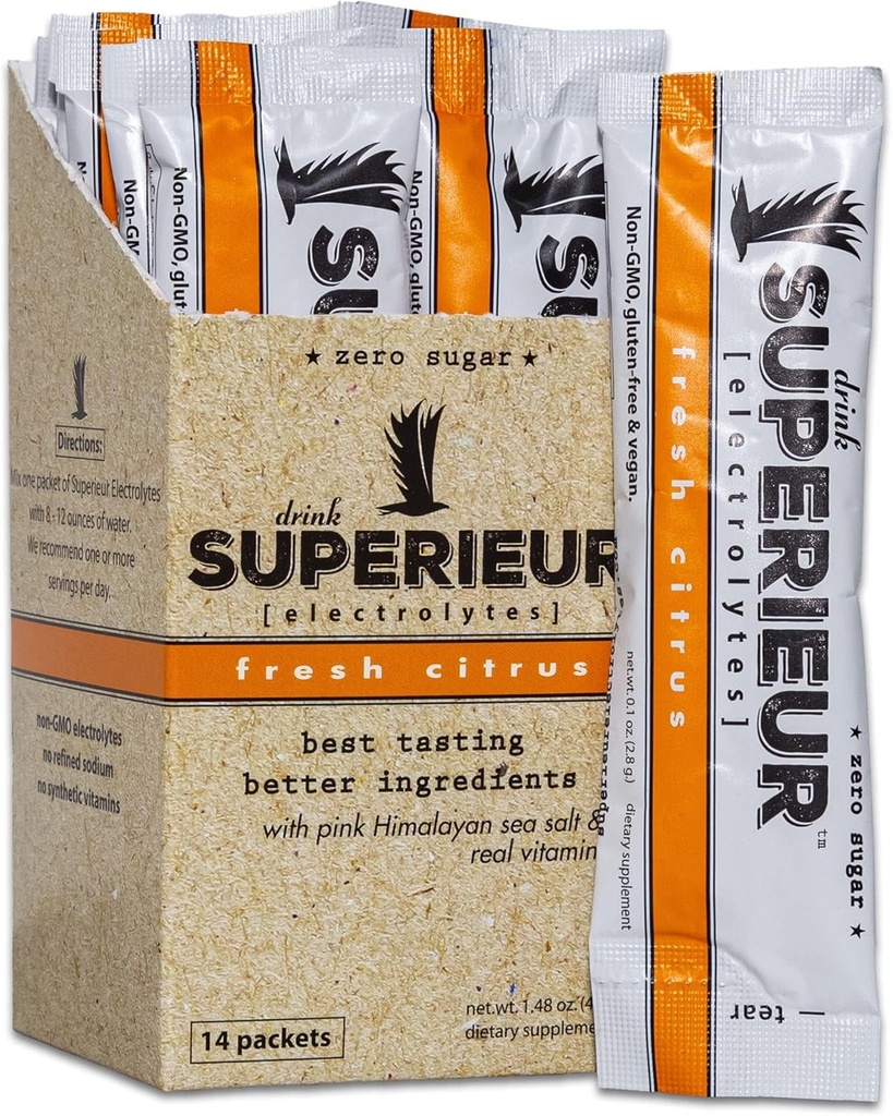 Superieur Electrolyte Powder Packets - Vegan Electrolyte Hydration Powder w/Sea Minerals - Keto Friendly, Non-GMO, Zero Sugar Electrolyte Supplement - Healthy Sports Drink - Citrus (14 Packets) 2