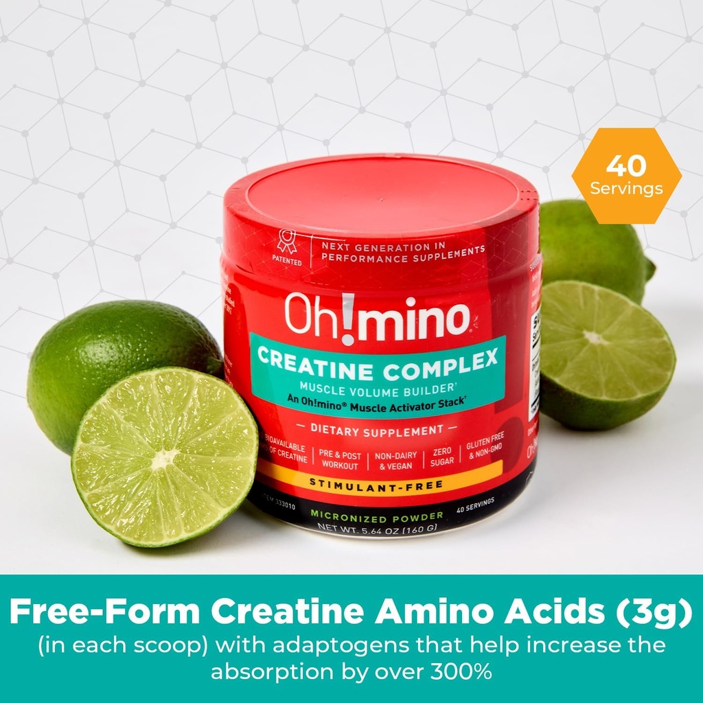 Oh!mino Creatine Complex For Muscle Growth. Micronized Creatine Monohydrate and Creatine Hydrochloride with Adaptogens. Perfect Creatine for Women and Men. Refreshing Zero Carb Lemon-Lime, 40 Servings 5