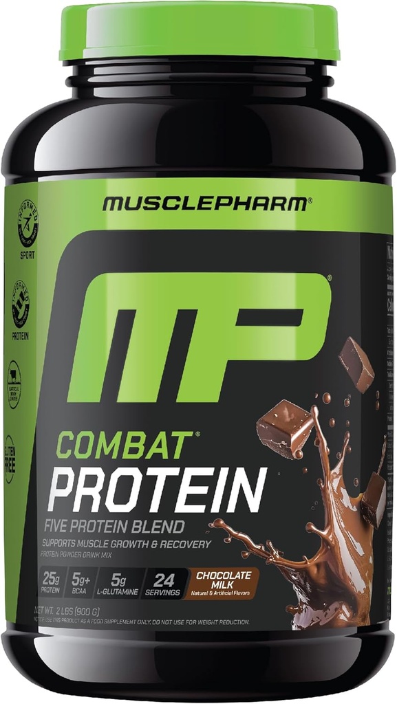 MusclePharm Combat Protein Powder, Chocolate Milk Flavor, Fuels Muscles for Productive Workouts, 5 Protein Sources Including Whey Protein Isolate & Egg Albumin, Gluten Free, 2 lb, 24 Servings 2