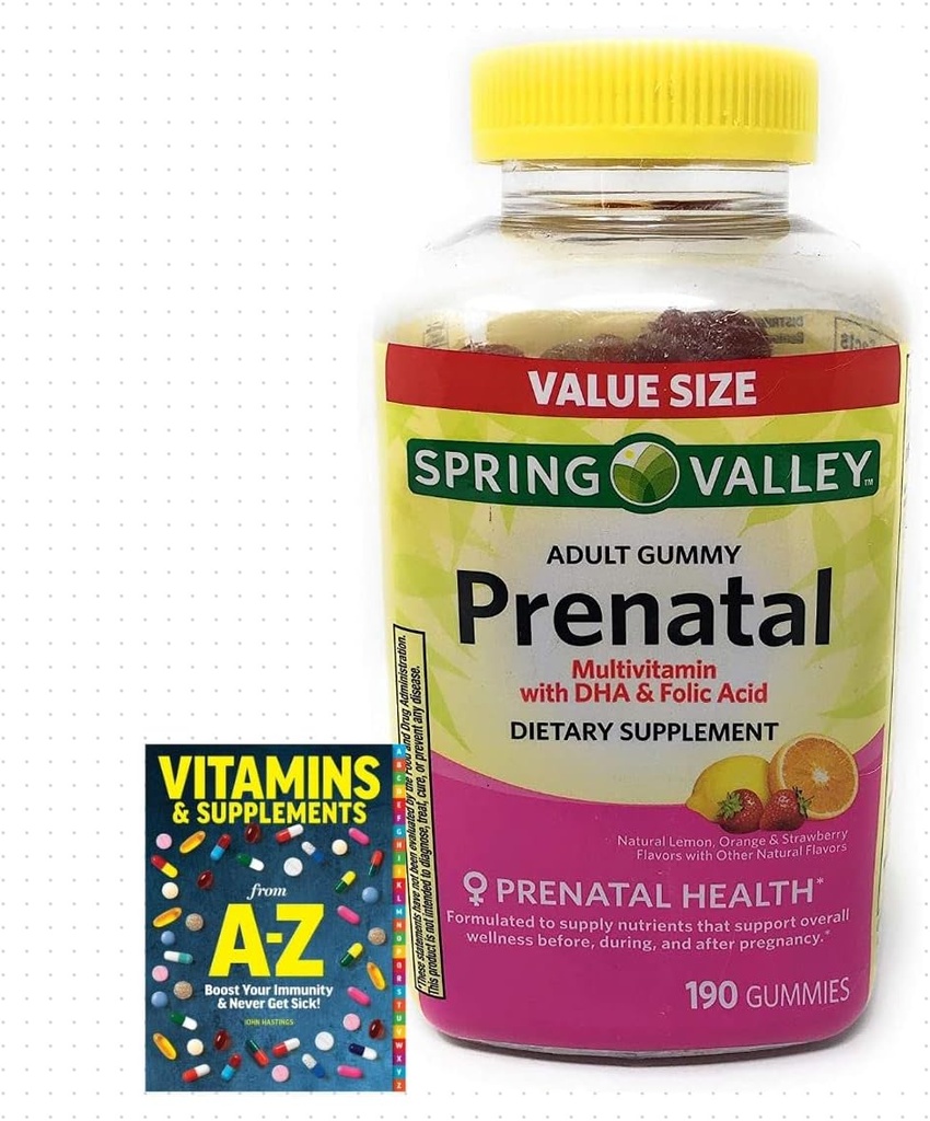 Spring Valley Adult Prenatal Health Multivitamin DHA & Folic Acid, Fruit, 190 Gummies+Better Guide Vitamins Supplements Book 2