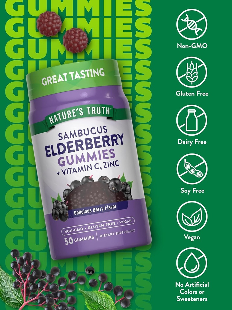 Nature's Truth Black Elderberry Gummies | 50 Vegan Gummies | with Vitamin C and Zinc | Berry Flavor | Vegan, Non-GMO, and Gluten Free Supplement 4