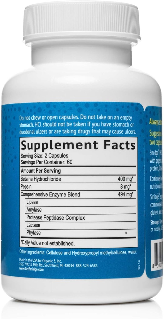 Smidge™ HCl + Enzymes – Digestion – 120 Capsules 4