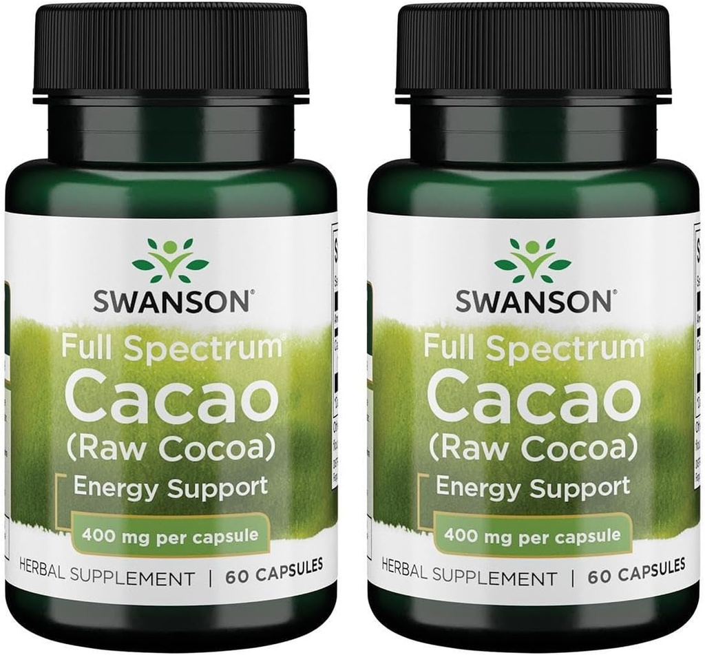 Swanson Full Spectrum Cacao (Raw Cocoa) - Herbal Supplement Promoting Mild Energy Support - Traditional Whole Fruit Formula - (60 Capsules, 400mg Each) (2 Pack) 2