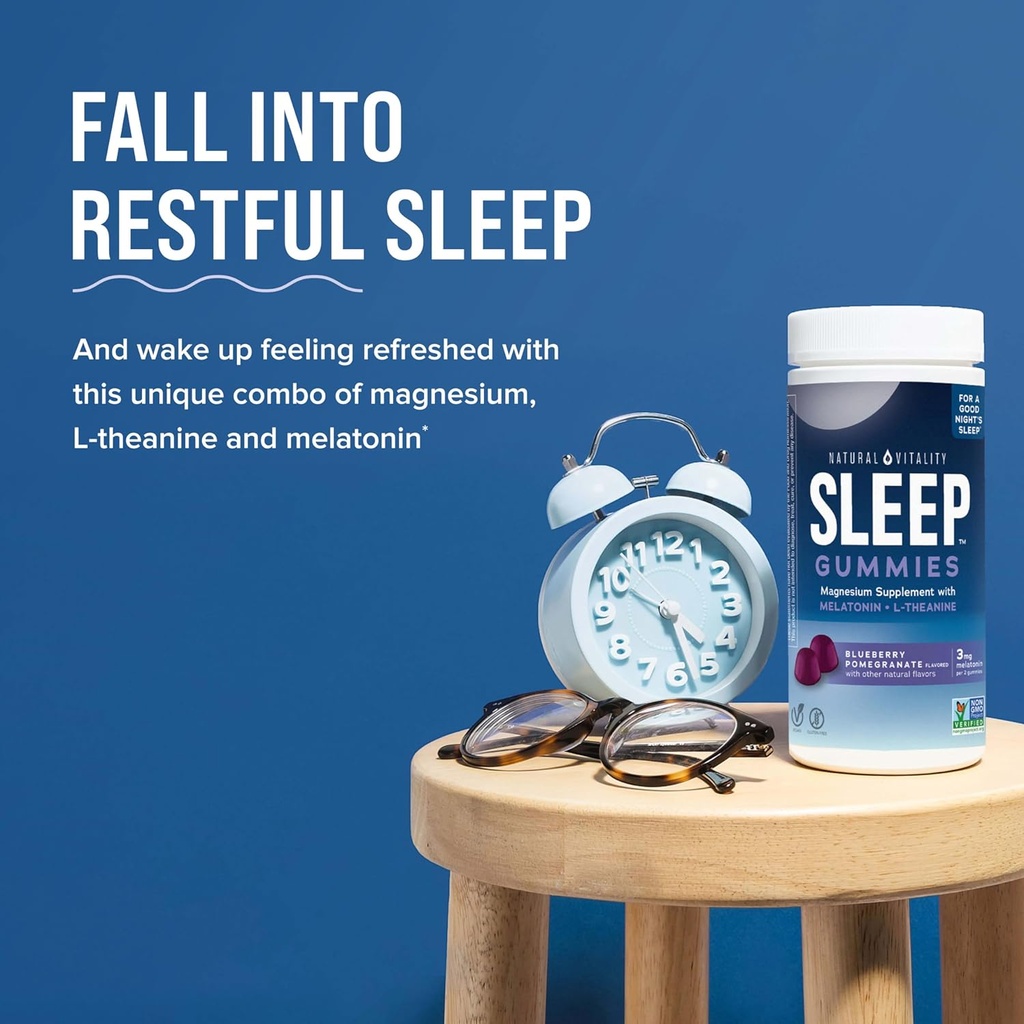 Natural Vitality CALM Sleep Gummies Magnesium Supplement, Melatonin & Magnesium Citrate, Sleep Aid Gummies, L-Theanine, Gluten Free, Helps the Body Ease into Sleep, Blueberry Pomegranate 60 Count 4