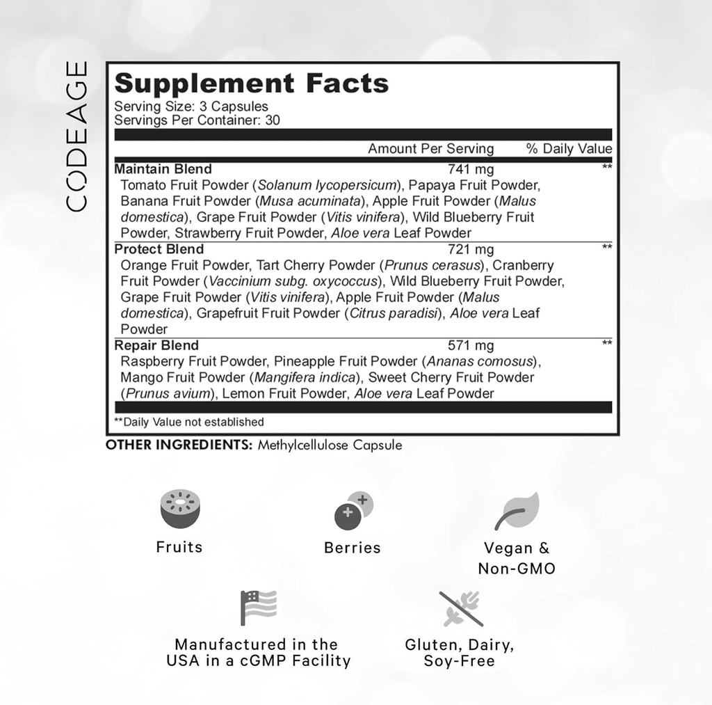 Codeage Instantfood Fast Fruits, Over 15 Fruits Powders Equivalent All-in-One, Vegan Daily Whole Food Vitamins - Berries, Antioxidant Polyphenols & Bioflavonoid Multivitamin, Non-GMO, 90 Capsules 3