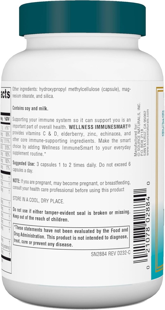 Source Naturals Wellness ImmuneSmart - for Core Daily Immune Support*, with Vitamins A, C, and D, Zinc, Elderberry, Echinacea, Andrographis, Turkey Tail and Garlic - 90 Capsules 4