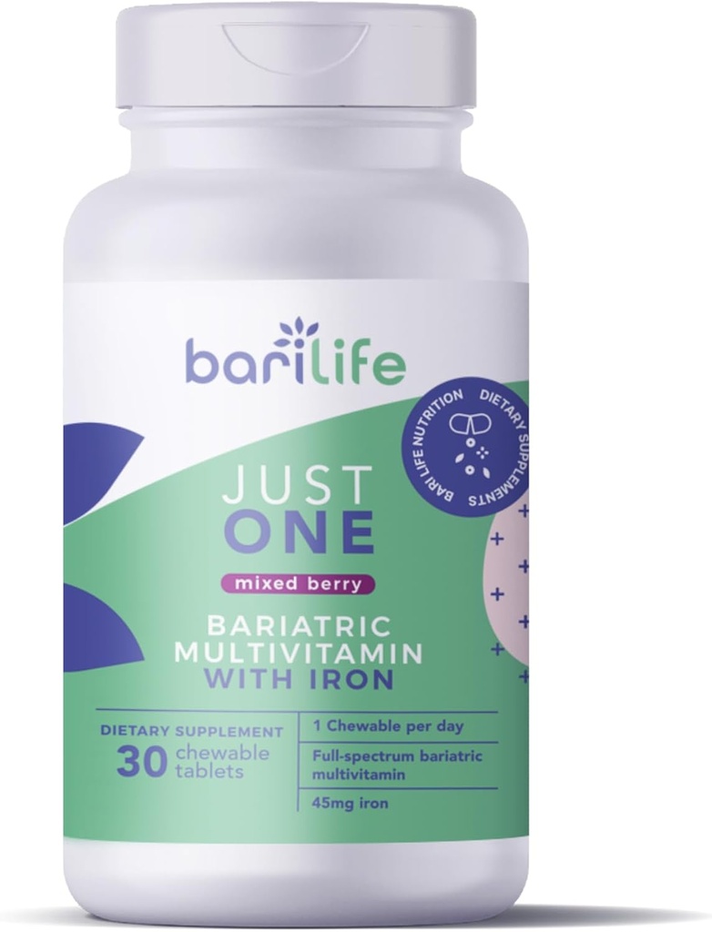 Bari Life Just One Chewable: Once Daily Bariatric Multivitamin + Iron and and BariBurst Calcium Citrate Soft Chews for Gastric Bypass, Gastric Sleeve and Duodenal Switch (Sour Grape) 3