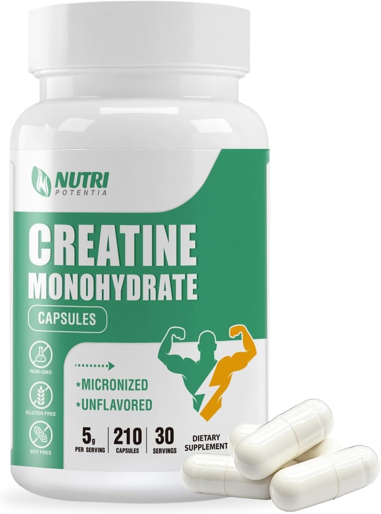 Creatine Monohydrate Capsules, Pure Creatine Pills Micronized for Enhanced Workout and Muscle Growth, Easy Absorption, Non-GMO, Unflavored - 210 Capsules 2