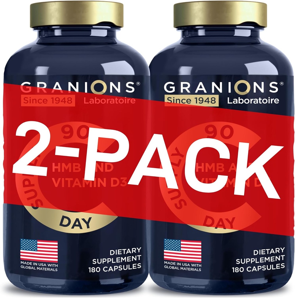 Granions HMB and Vitamin D3 Supplement - Muscle Recovery, Beta Hydroxy Butyrate Pre Workout Muscle Builder, Mass Gainer - 1000 MG with D3 and Calcium - 360 HMB Capsules, 6-Month Supply 2