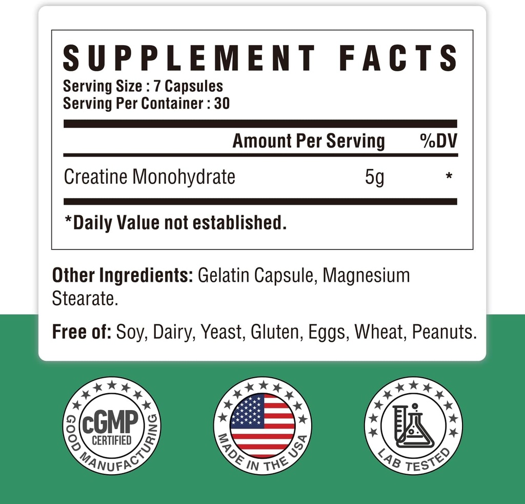 Creatine Monohydrate Capsules, Pure Creatine Pills Micronized for Enhanced Workout and Muscle Growth, Easy Absorption, Non-GMO, Unflavored - 210 Capsules 3