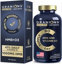 Granions HMB and Vitamin D3 Supplement - Muscle Recovery, Beta Hydroxy Butyrate Pre Workout Muscle Builder, Mass Gainer - 1000 MG with D3 and Calcium - 360 HMB Capsules, 6-Month Supply 6