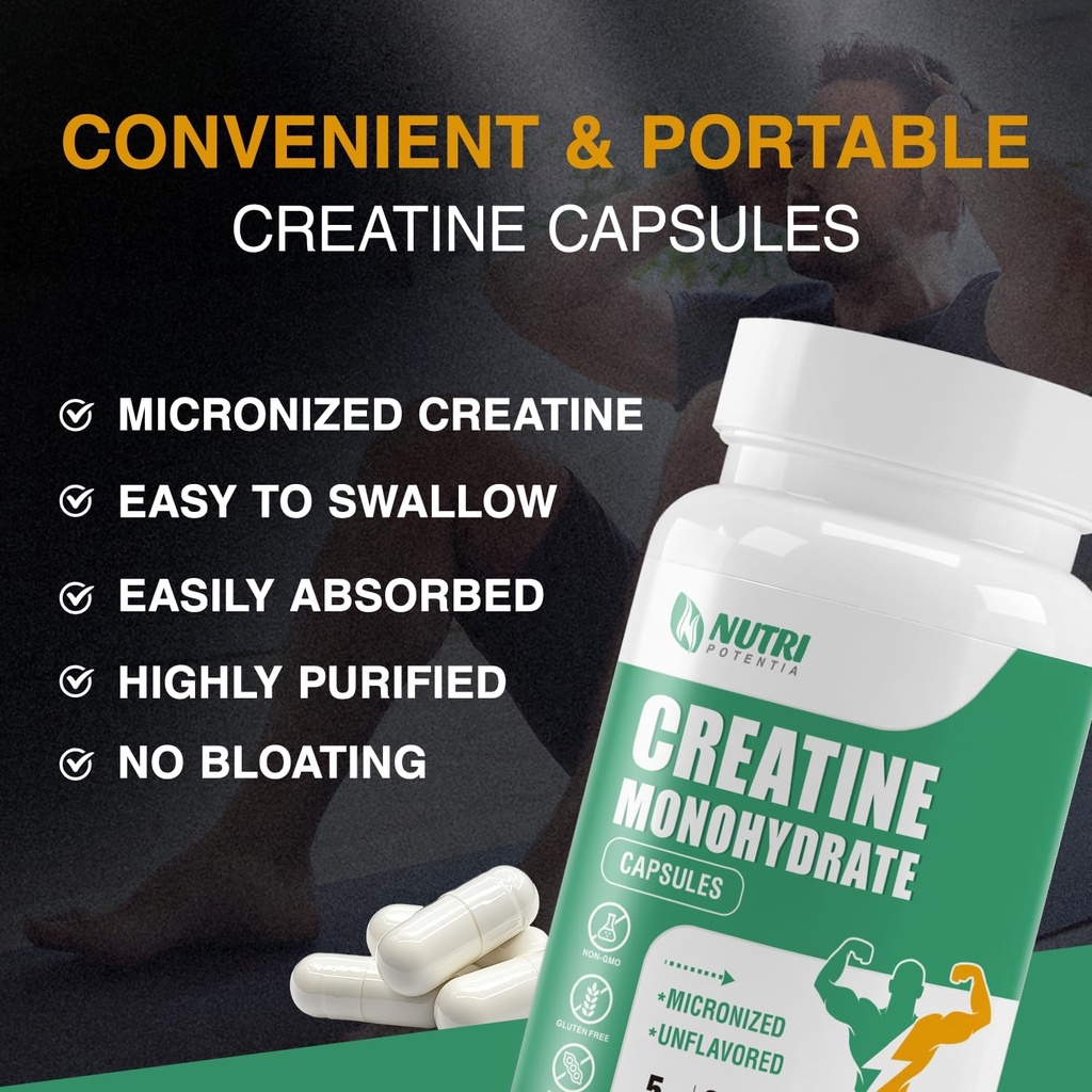 Creatine Monohydrate Capsules, Pure Creatine Pills Micronized for Enhanced Workout and Muscle Growth, Easy Absorption, Non-GMO, Unflavored - 210 Capsules 5