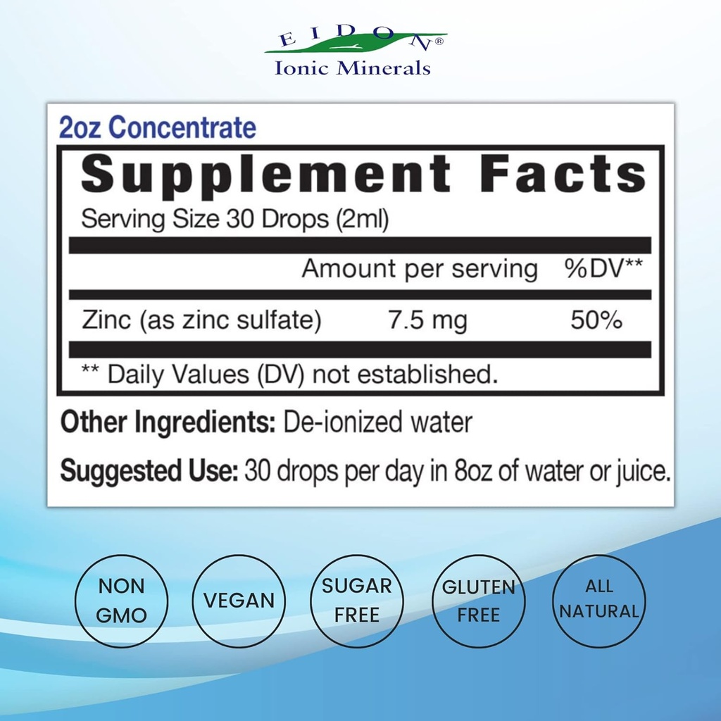 Eidon Ionic Minerals Liquid Zinc Concentrate - Ionic Zinc Supplement Drops for Adults and Kids, Support Immune System, Hair and Skin, Liver and Kidney Health, Relieves Stress - 2 oz 3