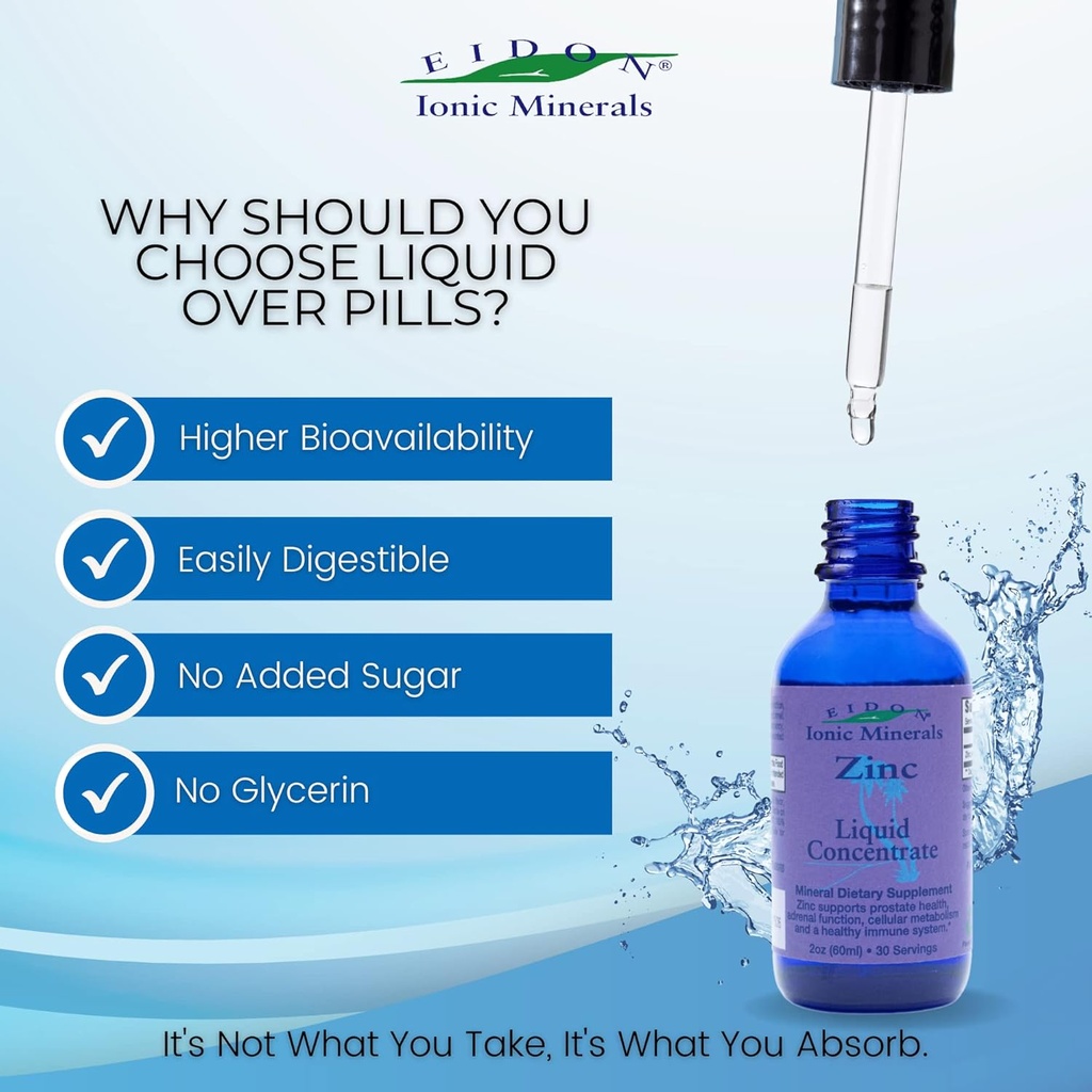 Eidon Ionic Minerals Liquid Zinc Concentrate - Ionic Zinc Supplement Drops for Adults and Kids, Support Immune System, Hair and Skin, Liver and Kidney Health, Relieves Stress - 2 oz 4