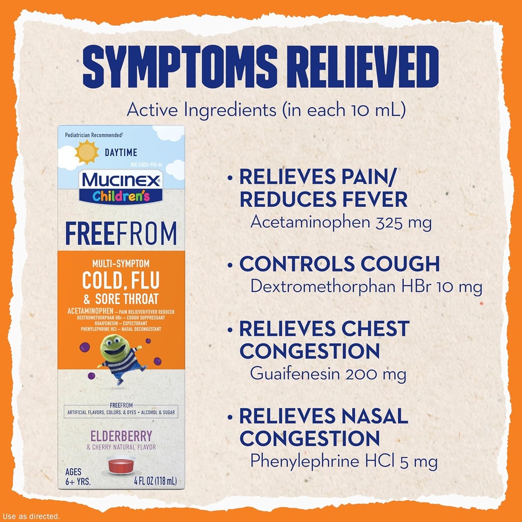 Mucinex Children's Liquid - FreeFrom Multi-Symptom Cold, Flu & Sore Throat 4oz 4