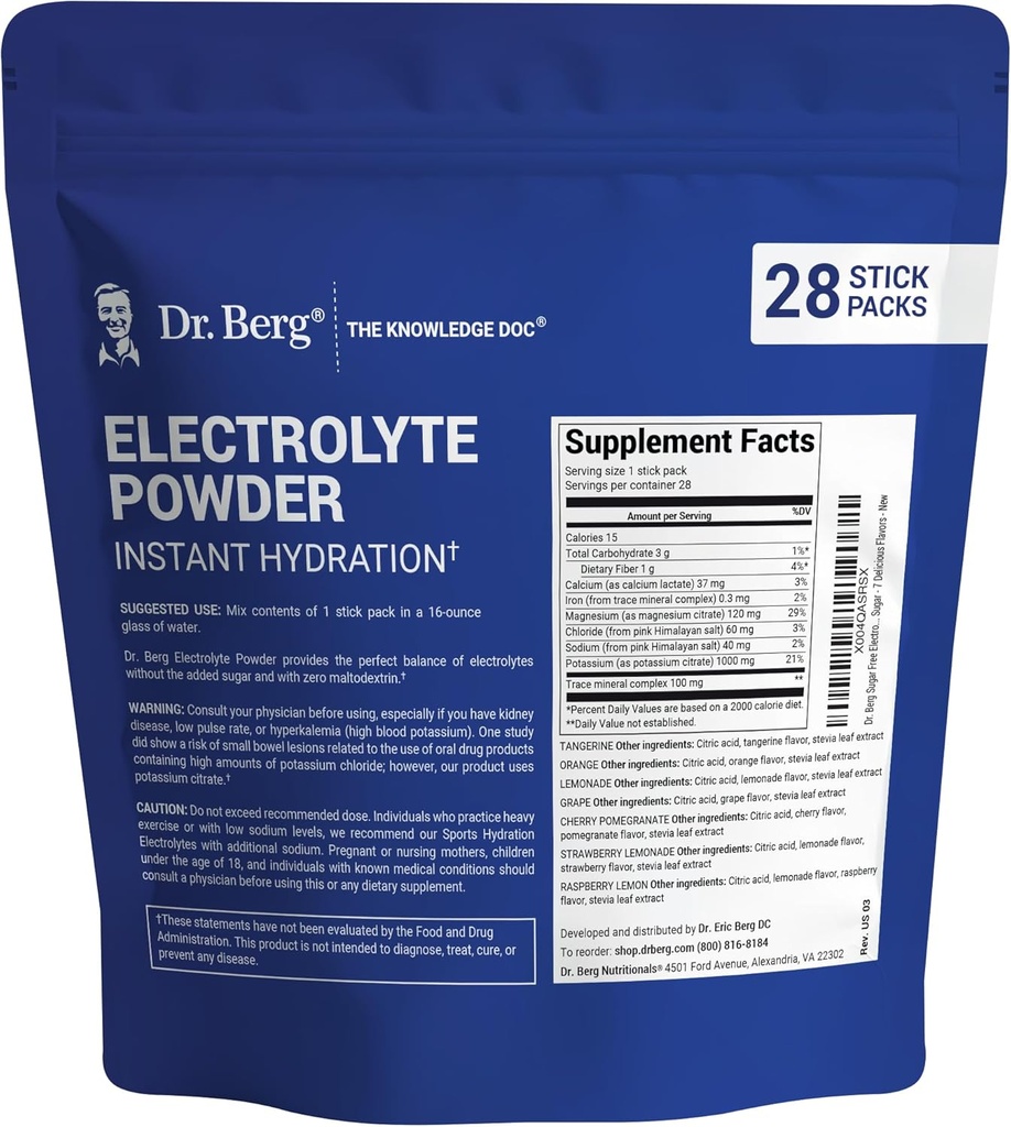 Dr. Berg Sugar Free Electrolyte Powder Packets (Variety Pack) - Daily Electrolyte Drink Mix - 28 Total Hydration Pouches Sugar Free - Keto Electrolytes Powder Packets No Sugar - 7 Delicious Flavors 3