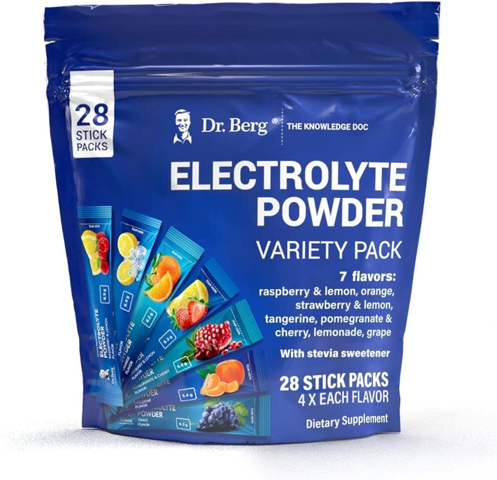 Dr. Berg Sugar Free Electrolyte Powder Packets (Variety Pack) - Daily Electrolyte Drink Mix - 28 Total Hydration Pouches Sugar Free - Keto Electrolytes Powder Packets No Sugar - 7 Delicious Flavors 5