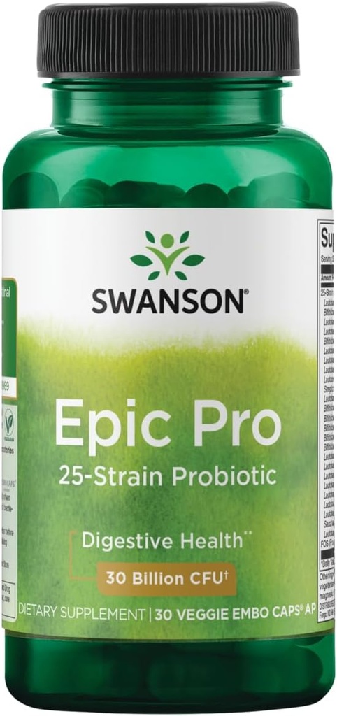 Swanson Epic-Pro 25-Strain Probiotic 30 Billion CFU Digestive Health Immune System Support Prebiotic Nutraflora FOS 30 DRcaps Veggie Capsules (Caps) (2 Pack) 5