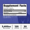 Primal Beta-Alanine Capsules 3400mg (30 Servings, 120 Capsules) - Supplement, Gluten-Free & Non-GMO, 850mg Per Cap 3