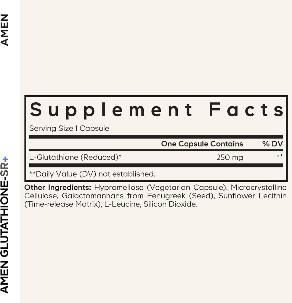 Amen Glutathione-SR+ Advanced Sustained-Release Supplement - 2-Month Supply - Reduced L-Glutathione - Galactomannans Fenugreek Seed - Time-Reduced Matrix - Non-GMO - 60 Capsules 3