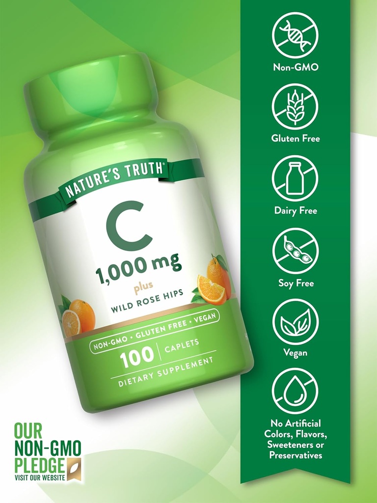 Nature's Truth Vitamin C 1000 mg with Rose Hips | 110 Caplets | Vegan, Non-GMO, & Gluten Free Supplement 4