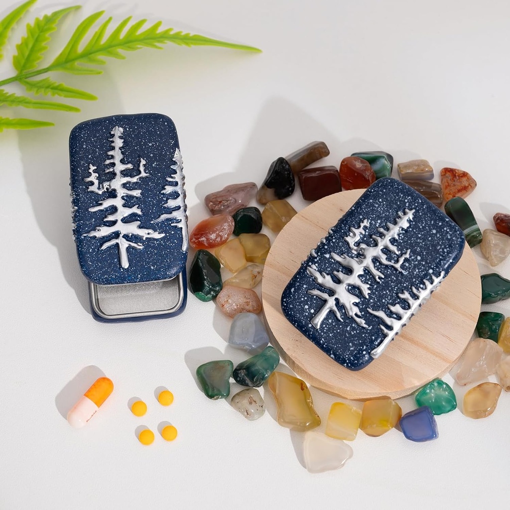 Metal Pill Case Small Travel Pill Box Compact Portable Medicine Container Daily Pocket Organizer Mini Pastillero with Sliding Lid Unique Polymer Clay Top Ideal Gift for Nature Lovers Hikers Campers 4