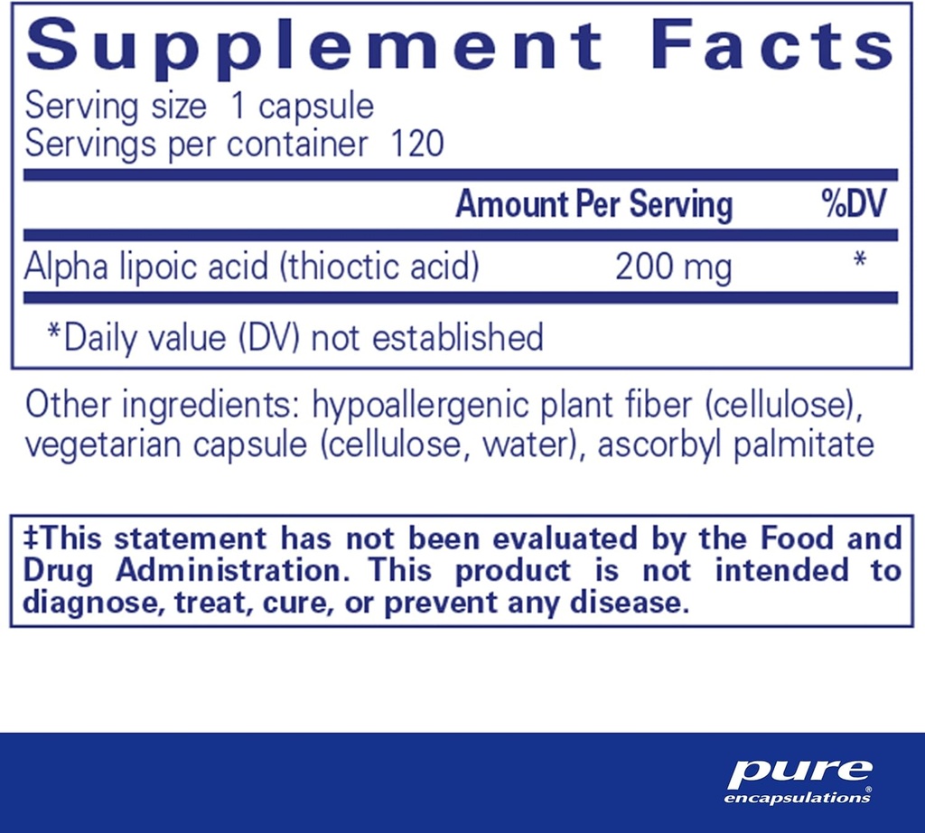 Pure Encapsulations Alpha Lipoic Acid 200 mg - 200mg ALA - Liver & Antioxidant Support* - for Nerve Health & Carb Metabolism - Vegan & Non-GMO Supplement - 120 Capsules 3