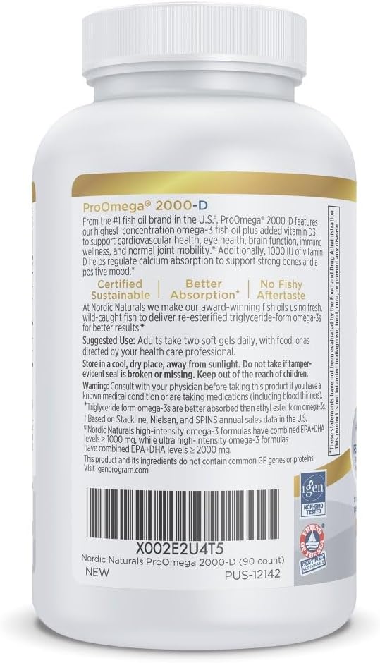 Nordic Naturals ProOmega 2000-D, Lemon Flavor - 90 Soft Gels - 2150 mg Omega-3 + 1000 IU D3 - Ultra High-Potency Fish Oil - EPA & DHA - Brain, Heart, & Immune Health - Non-GMO - 45 Servings 4