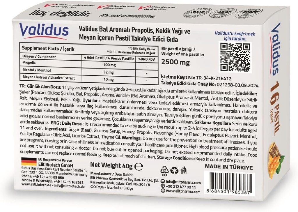 VALIDUS Propolis + Thyme Oil+Licoerice+Honey 16 Pastille 3
