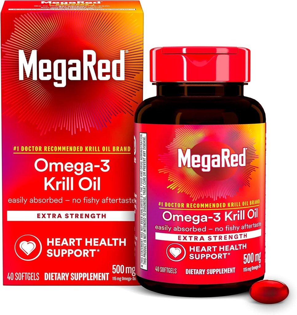 MegaRed Omega-3 Krill Oil 500mg Extra Strength softgels (40 Count in a Box) - Krill Oil No Fishy Aftertaste 2