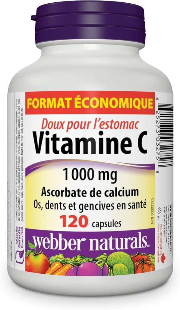 Webber Naturals Vitamin C Calcium Ascorbate 1000 mg · Stomach Friendly, 120 Capsules 3