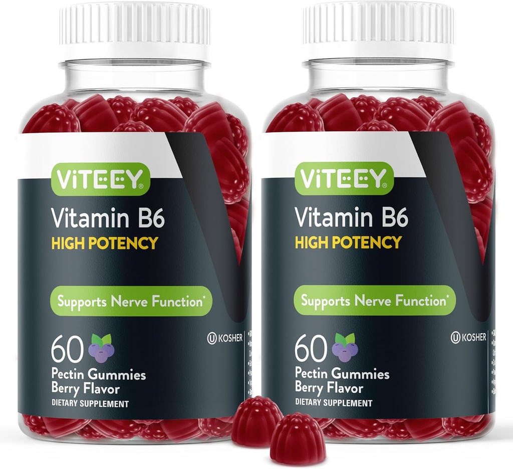 Viteey Vitamin B6 Gummies - Energy, Nerve & Mood Support - B6 Vitamins 100mg - Vegan, Gluten Free, GMO Free - 120 Count 2