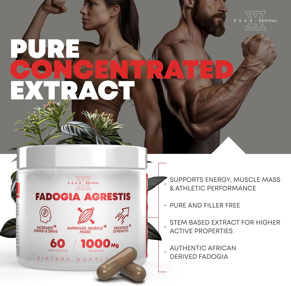 Fadogia Agrestis 1000mg Per Serving Supplement - Potent Extract to Increase Energy, Athletic Performance & Muscle Mass - Supplements, Made in The USA (60 Capsules) 6