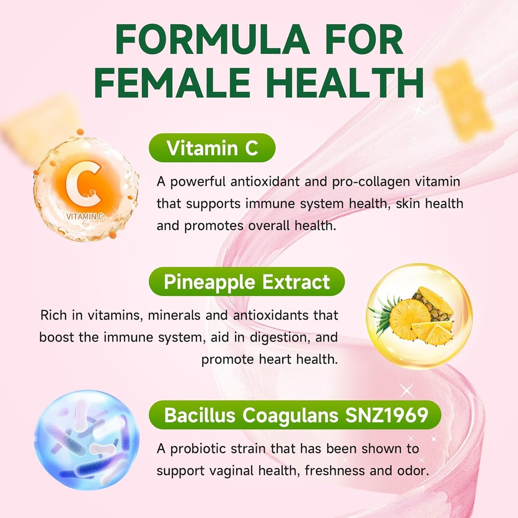 Premium Feminine Balance Gummies for Women's Immune Health, Hawaiian Pineapple Gummies Support PH Balance & Vaginal Health, Vegan, Gluten-Free, 60 Gummies 4