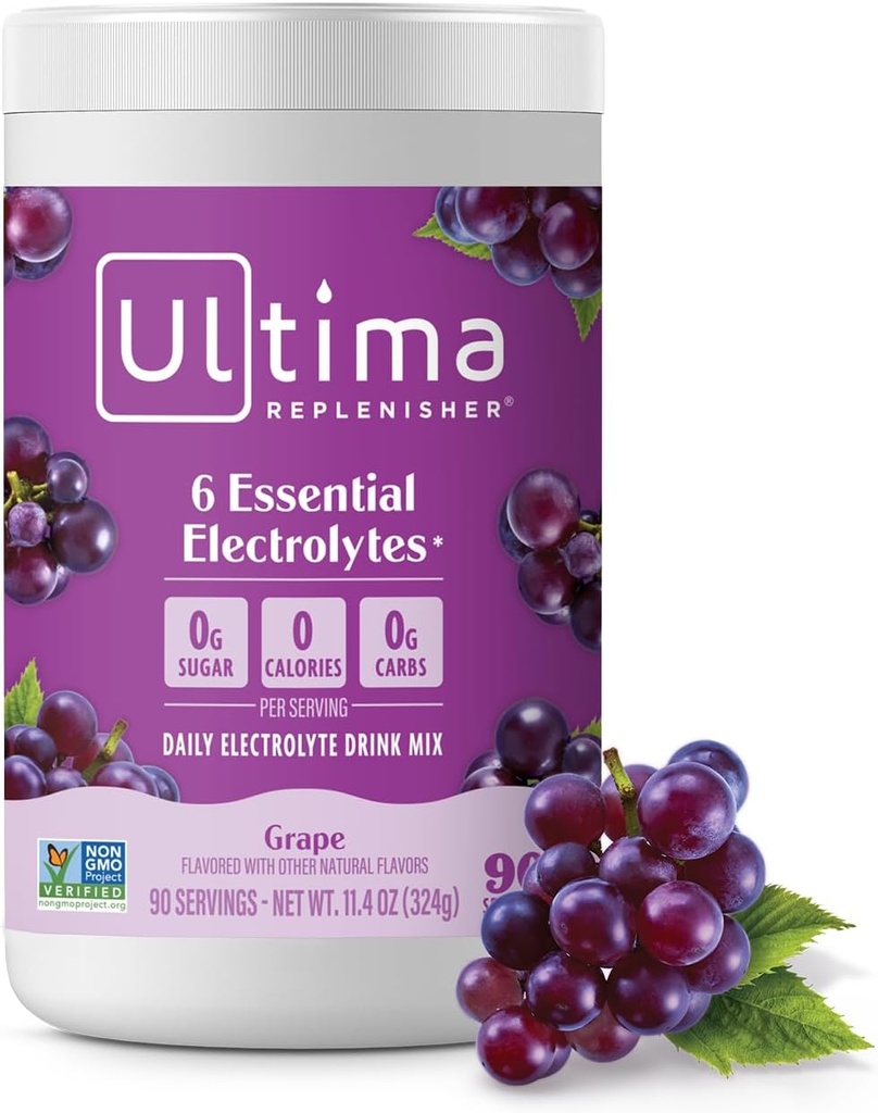 Ultima Replenisher Daily Electrolyte Powder Drink Mix – Sugar Free – Grape, 90 Servings – Hydration Powder with 6 Key Electrolytes and Trace Minerals – Keto Friendly, Vegan, Non-GMO 2