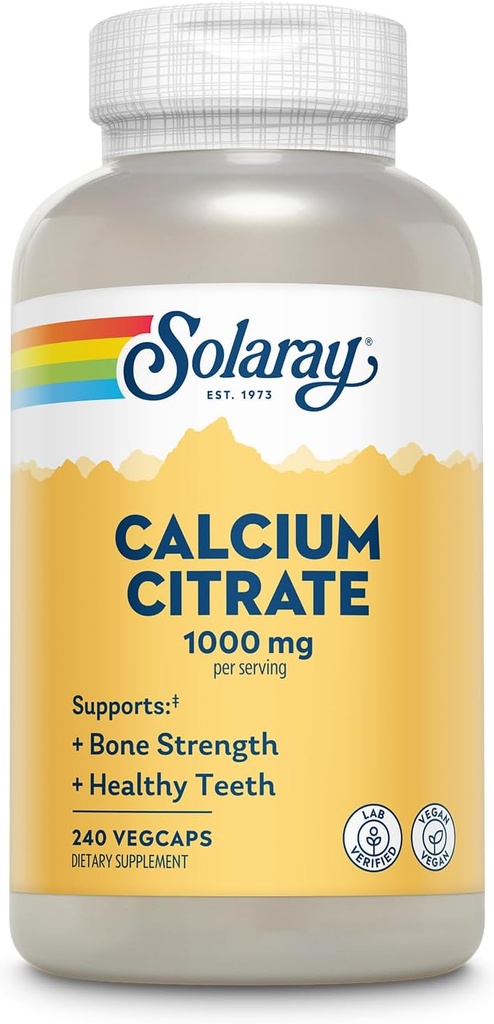 Solaray Calcium Citrate 1000mg - Chelated Calcium Supplement - Supports Bone Strength and Healthy Teeth - Easy to Digest - 60-Day Guarantee, Vegan - 60 Servings, 240 VegCaps 2